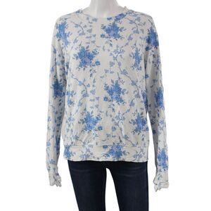 Stripe & Stare Women Pullover White Floral Crew Neck Modal Long Sleeve Size S